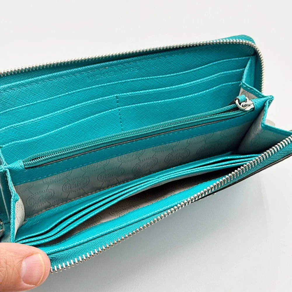Michael Kors Jet Set Travel Continental Wallet Teal Saffiano Leather Zip Around